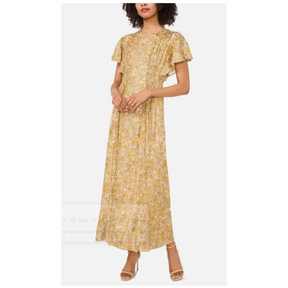 Parker Dandelion Maxi Dress NWT sz 6 Gold Yellow‎ Pleated Flutter Sleeve Modest